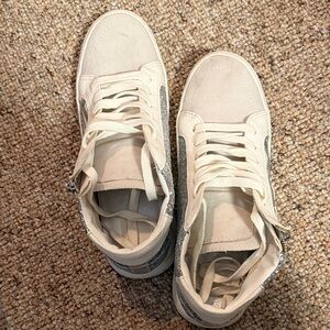 DOLCE VITA Sneakers with Zip and Glitter Details, Cream and Silver, 11